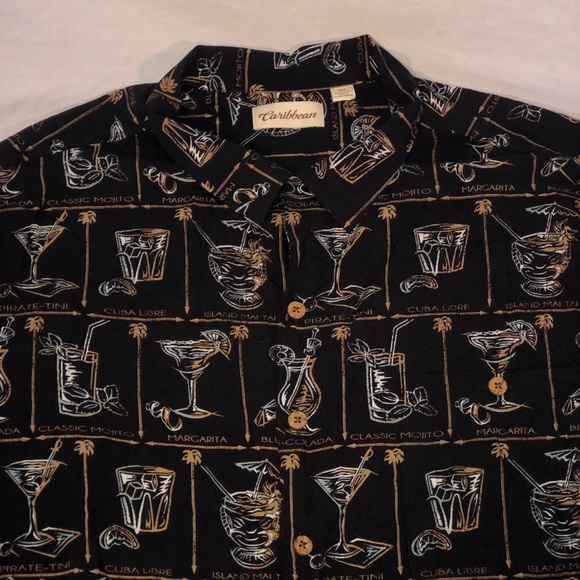 Caribbean All Over Tropical Drink Button Up Shirt - Picture 2 of 5